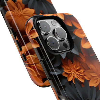 Orange & Black 3D Floral Mobile Case