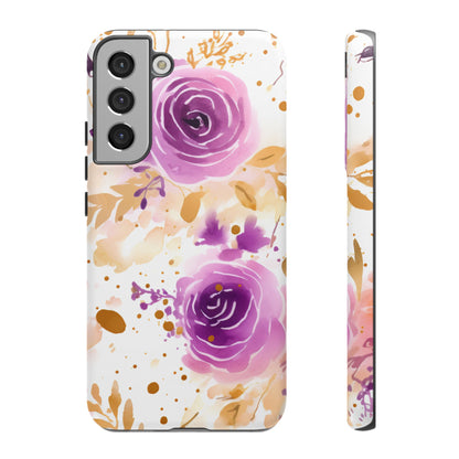 Purple Bloom Watercolor Mobile Case – Artistic Elegance in Gold & Lilac