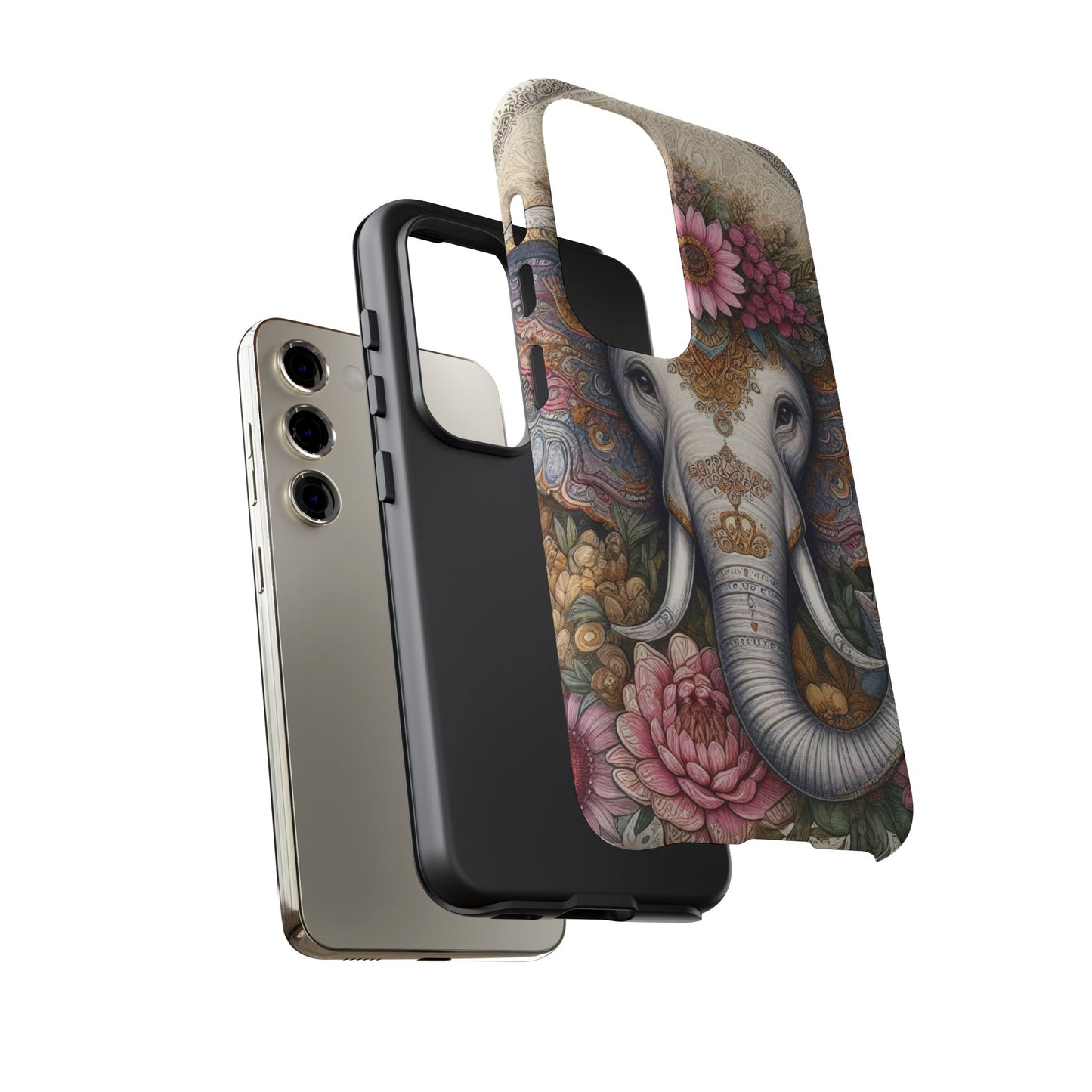 Elegant Floral Elephant Mobile Cover – Royal Mandala Art