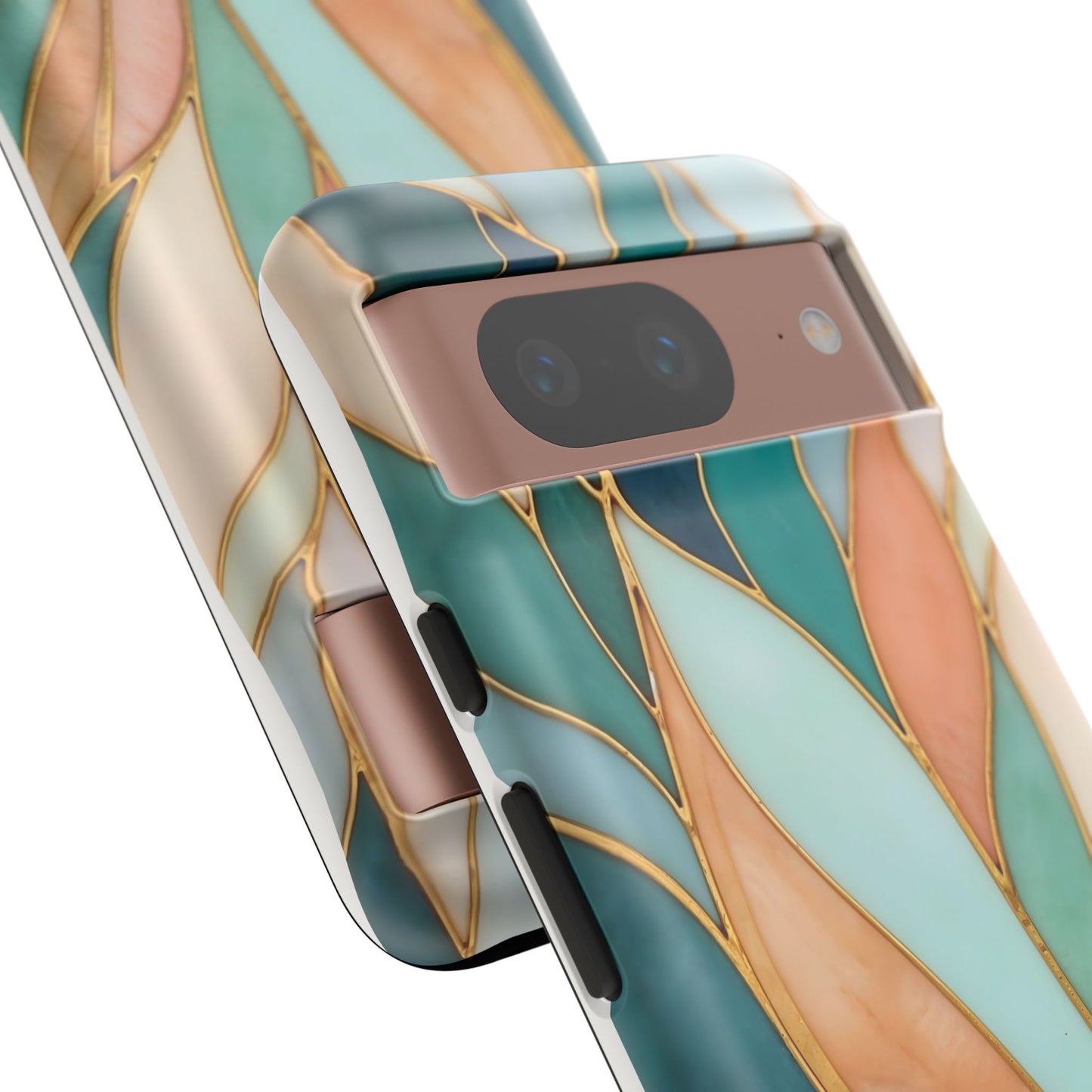 Geometric Leaves: Teal, Peach, and Gold Harmony