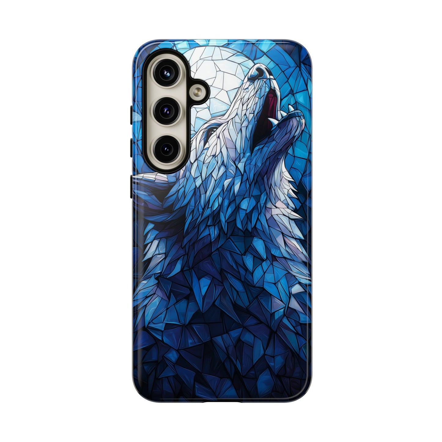 Mystic Moon Wolf – Stained Glass Mosaic Phone Case for iPhone, Samsung & Pixel
