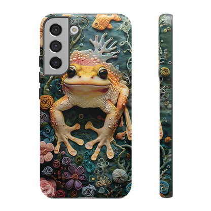 Intricate 3D Felt Artwork of Underwater Ecosystem with Frog phone case design.