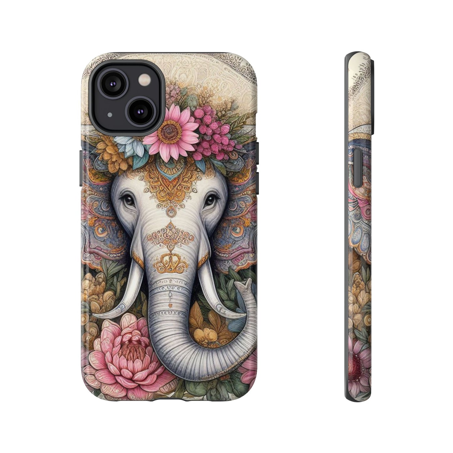 Elegant Floral Elephant Mobile Cover – Royal Mandala Art
