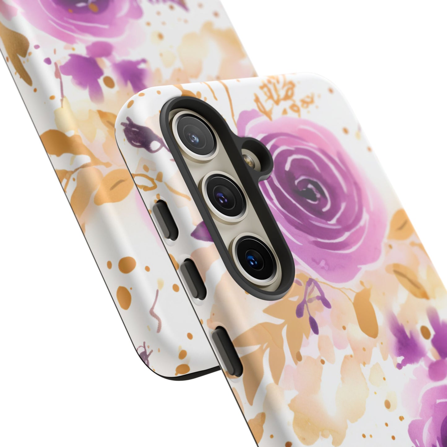 Purple Bloom Watercolor Mobile Case – Artistic Elegance in Gold & Lilac