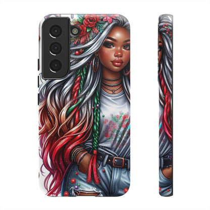 Festive Boho Queen – Holiday Glow & Candy Cane Braids Mobile Cover