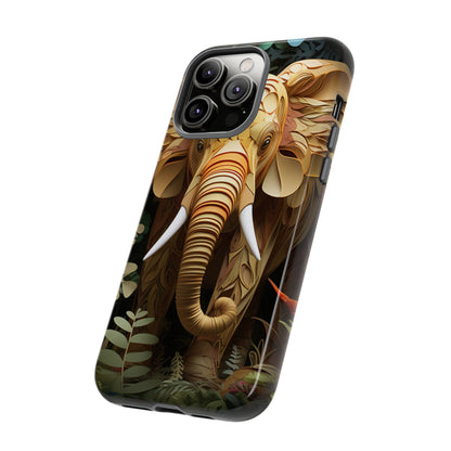 Golden Jungle Elephant Mobile Cover – Intricate Paper Art Design