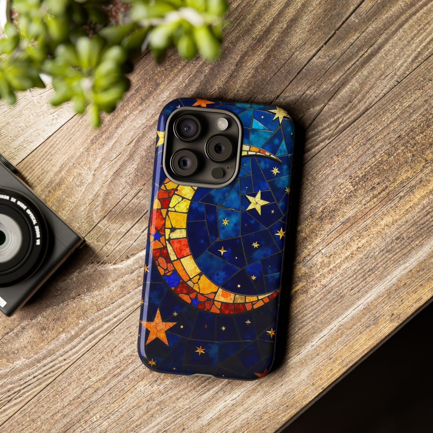 Celestial Crescent: Vibrant Moon and Stars Phone Case