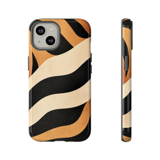 Bold Tiger Stripes Phone Case – Black, Orange & Cream Perfect for iPhone, Samsung & Google Pixel