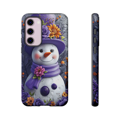 Cheerful Snowman With Colorful Floral Hat And Scarf phone case design