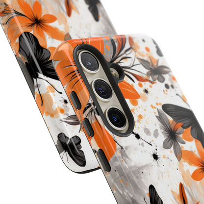 Bold Butterfly & Floral Splash Mobile Cover – Black & Orange Aesthetic