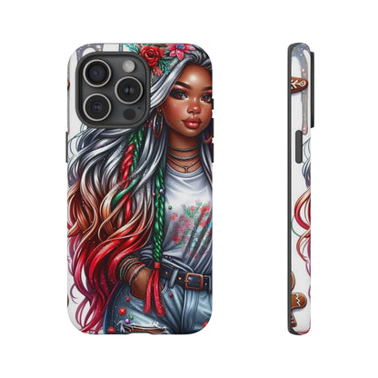 Festive Boho Queen – Holiday Glow & Candy Cane Braids Mobile Cover