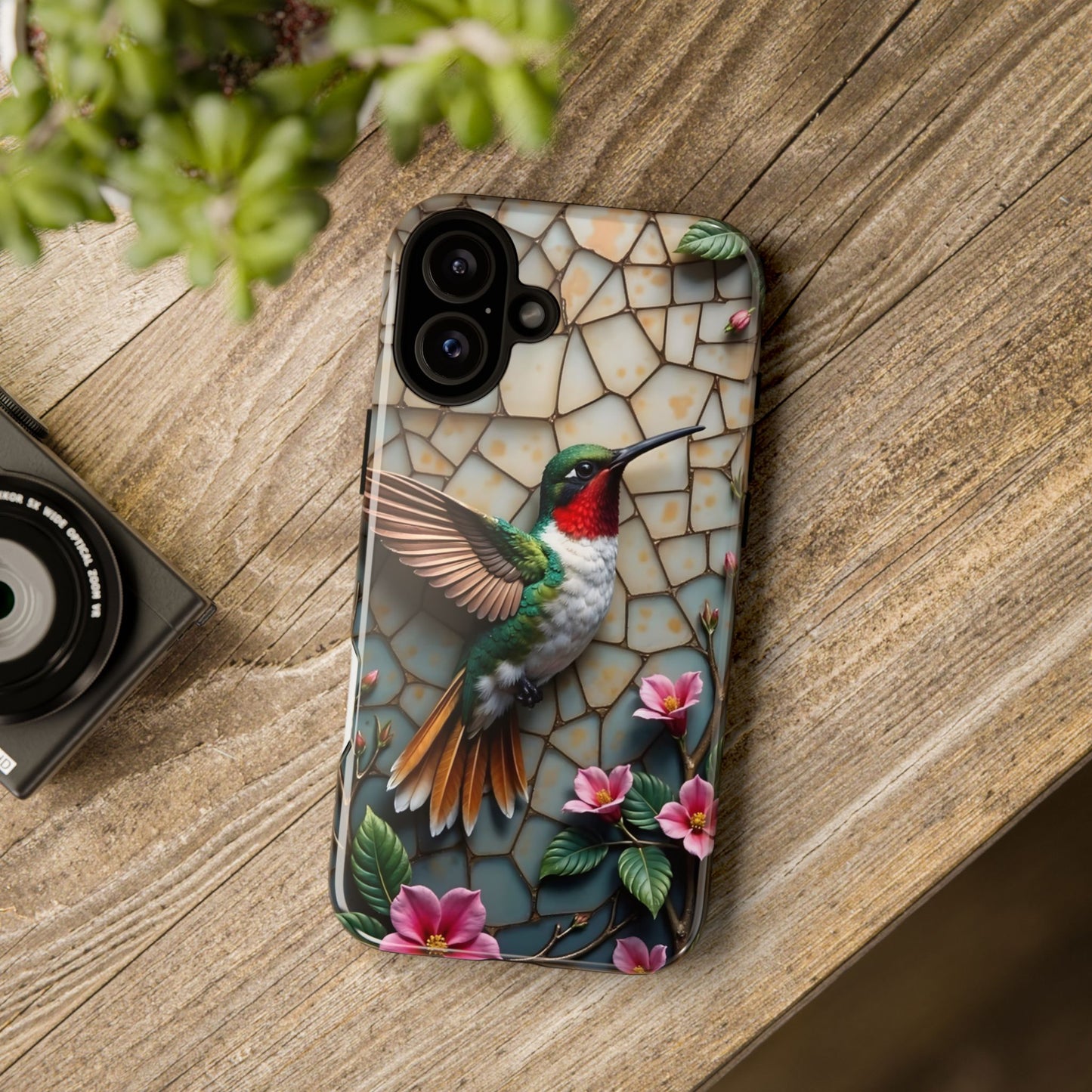 Vivid Hummingbird with Blossoming Branches | Artistic Mosaic Style