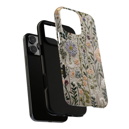 Intricate Embroidery Artwork Featuring Botanical Elements On Beige phone case design.