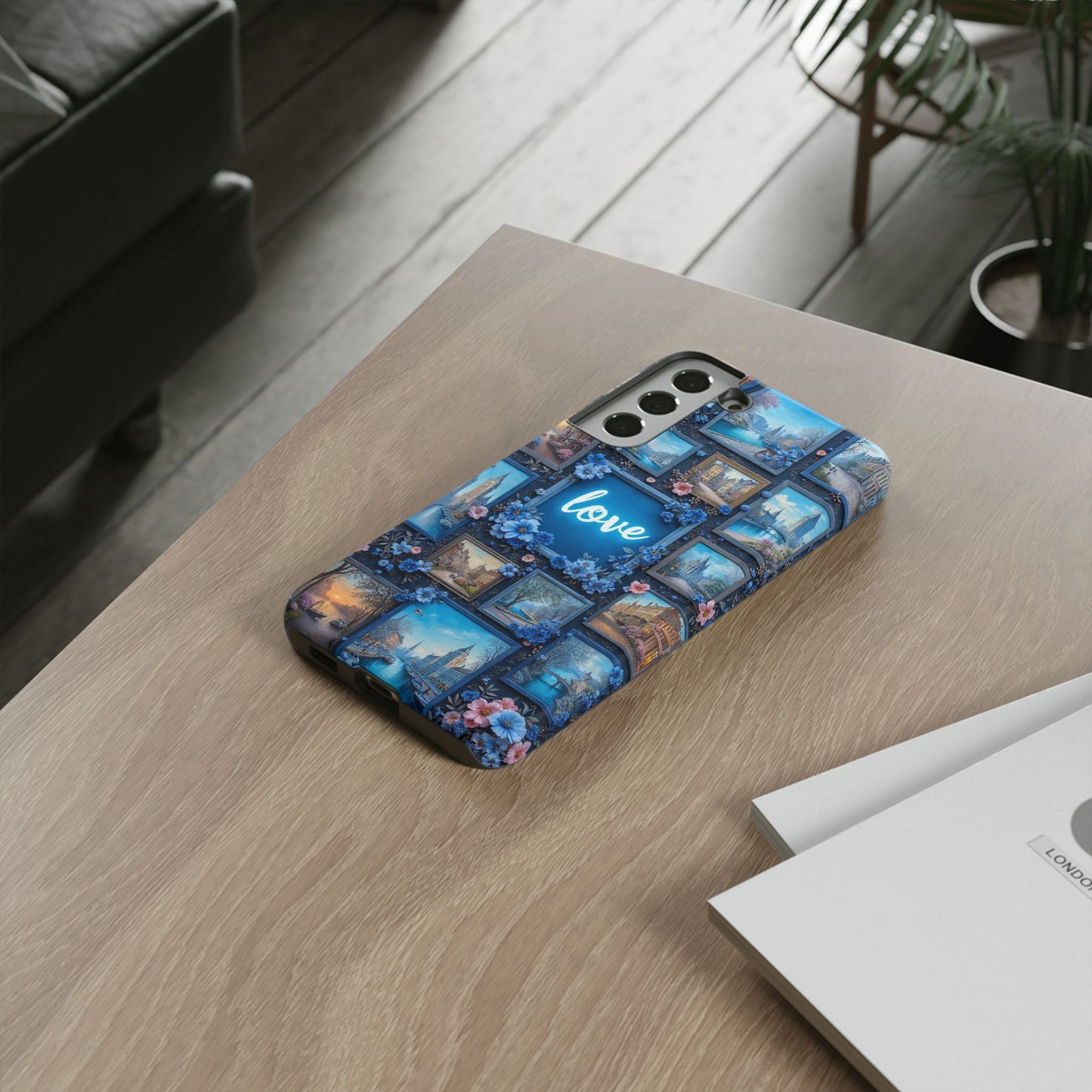 Blue Floral Love Frame Phone Case