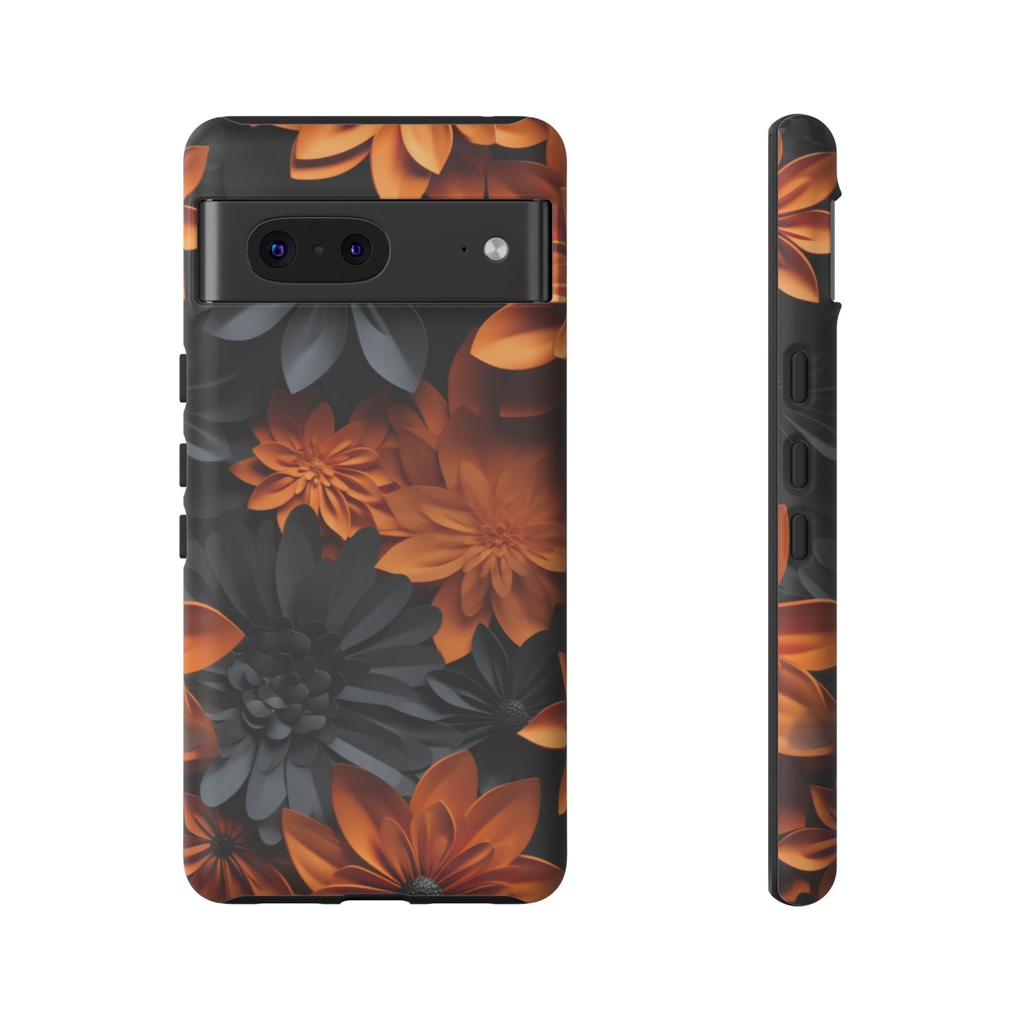 Orange & Black 3D Floral Mobile Case