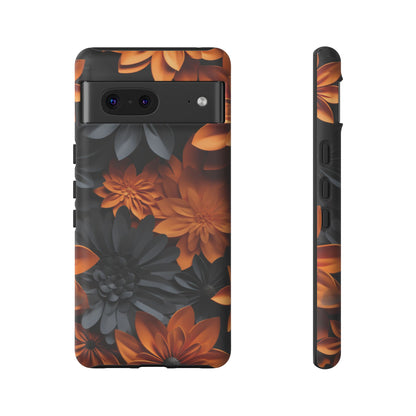 Orange & Black 3D Floral Mobile Case