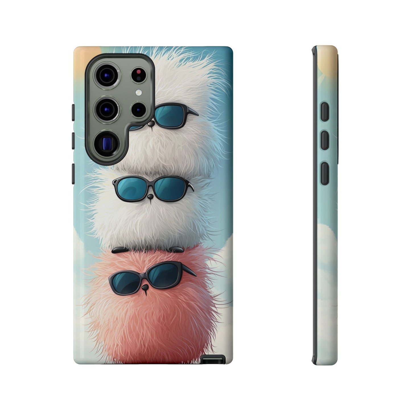 Fluffy Stack Anime Phone Case – Cute Kawaii Furry Creatures with Sunglasses, iPhone, Samsung & Google Pixel Case