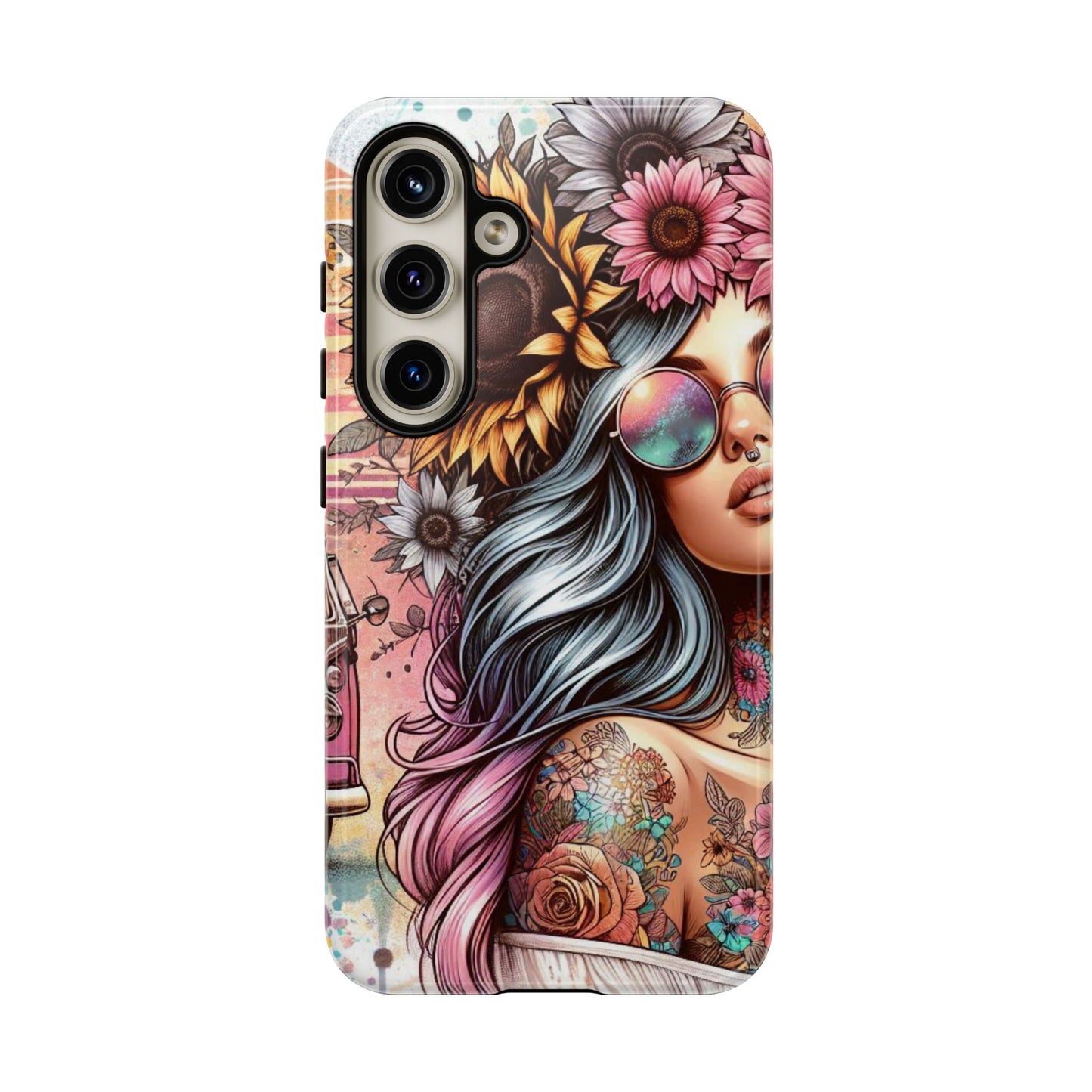 Retro Boho Wanderer – Sunflower Hippie Van Mobile Cover