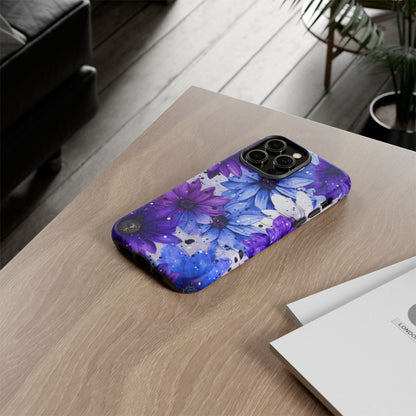 Blue & Purple Floral Splash Mobile Cover – Elegant Artistic Flowers
