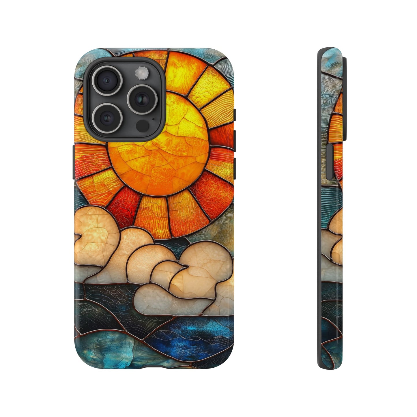 Modern Stained Glass Phone Case – Warm Tones & Abstract Landscape for iPhone, Samsung & Pixel