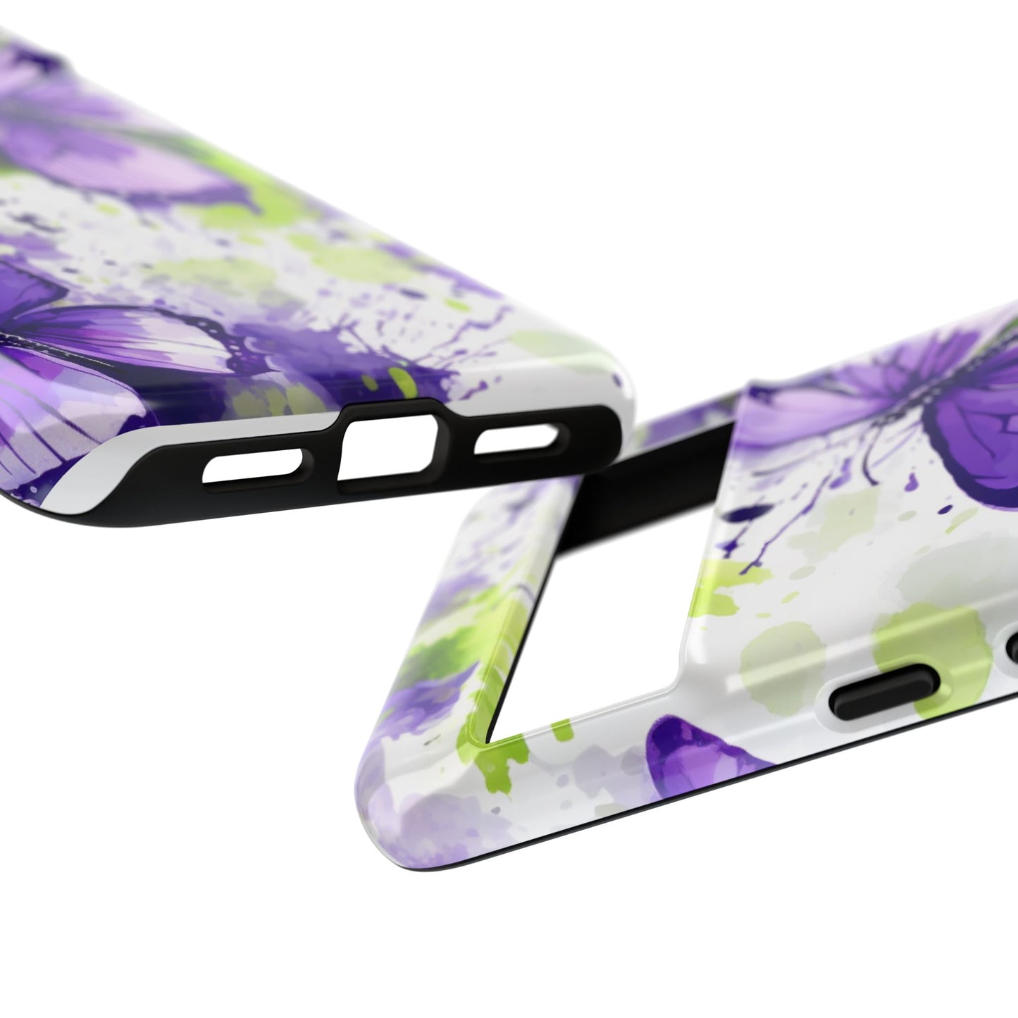 Vibrant Purple Butterfly Splash Mobile Cover – Artistic Green & Violet Aesthetic