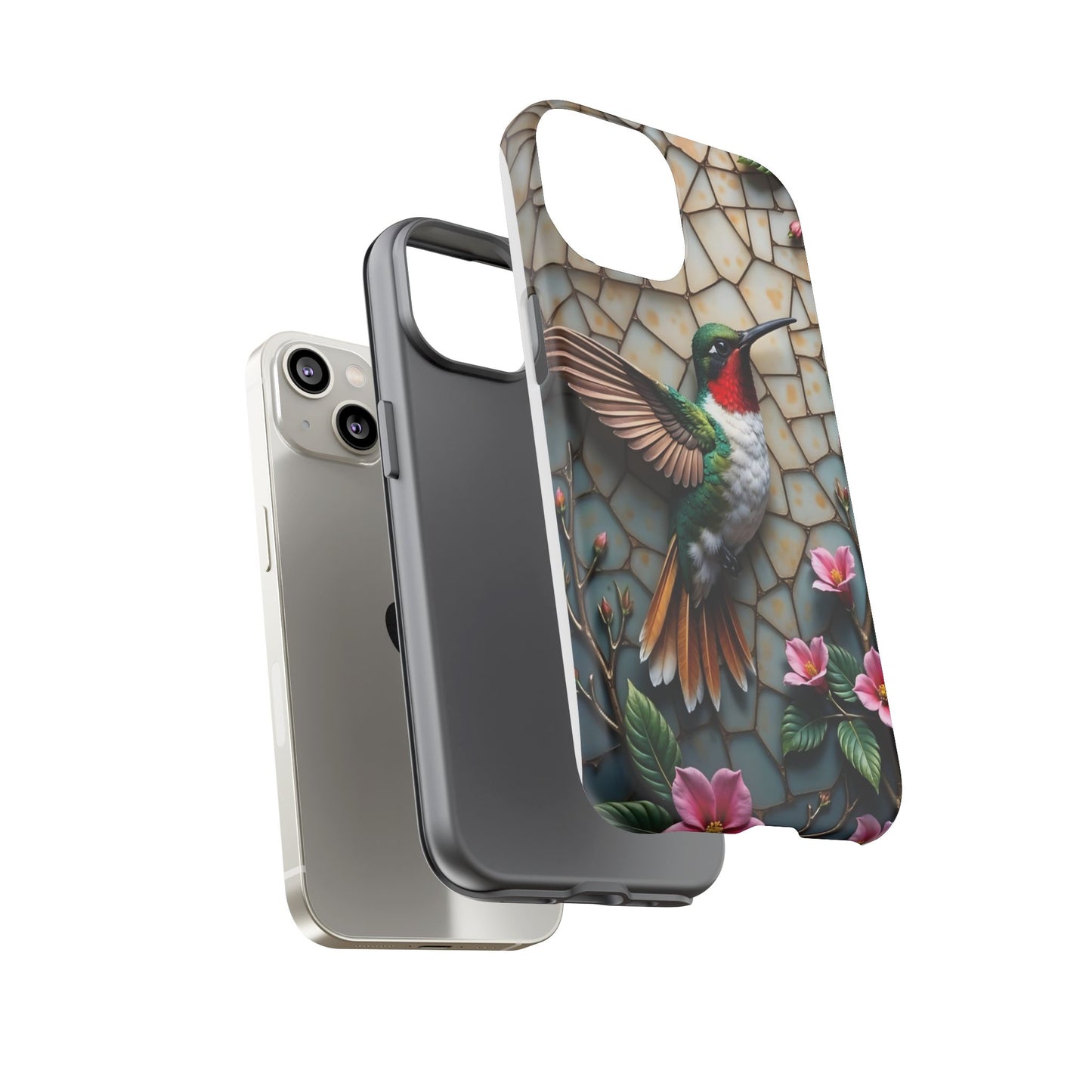 Vivid Hummingbird with Blossoming Branches | Artistic Mosaic Style