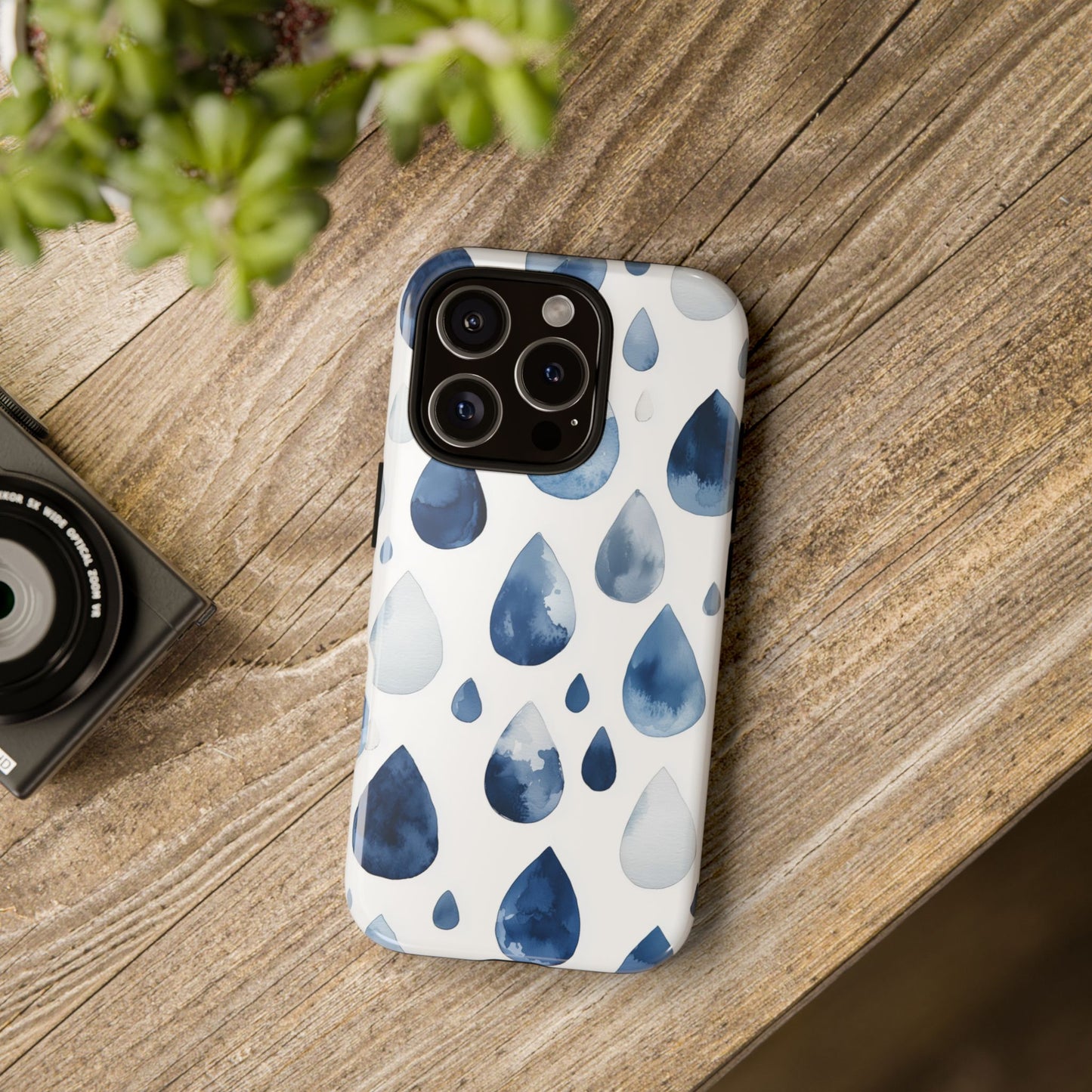 Indigo Rain Drops Watercolor Phone Case for iPhone, google Pixel & Samsung
