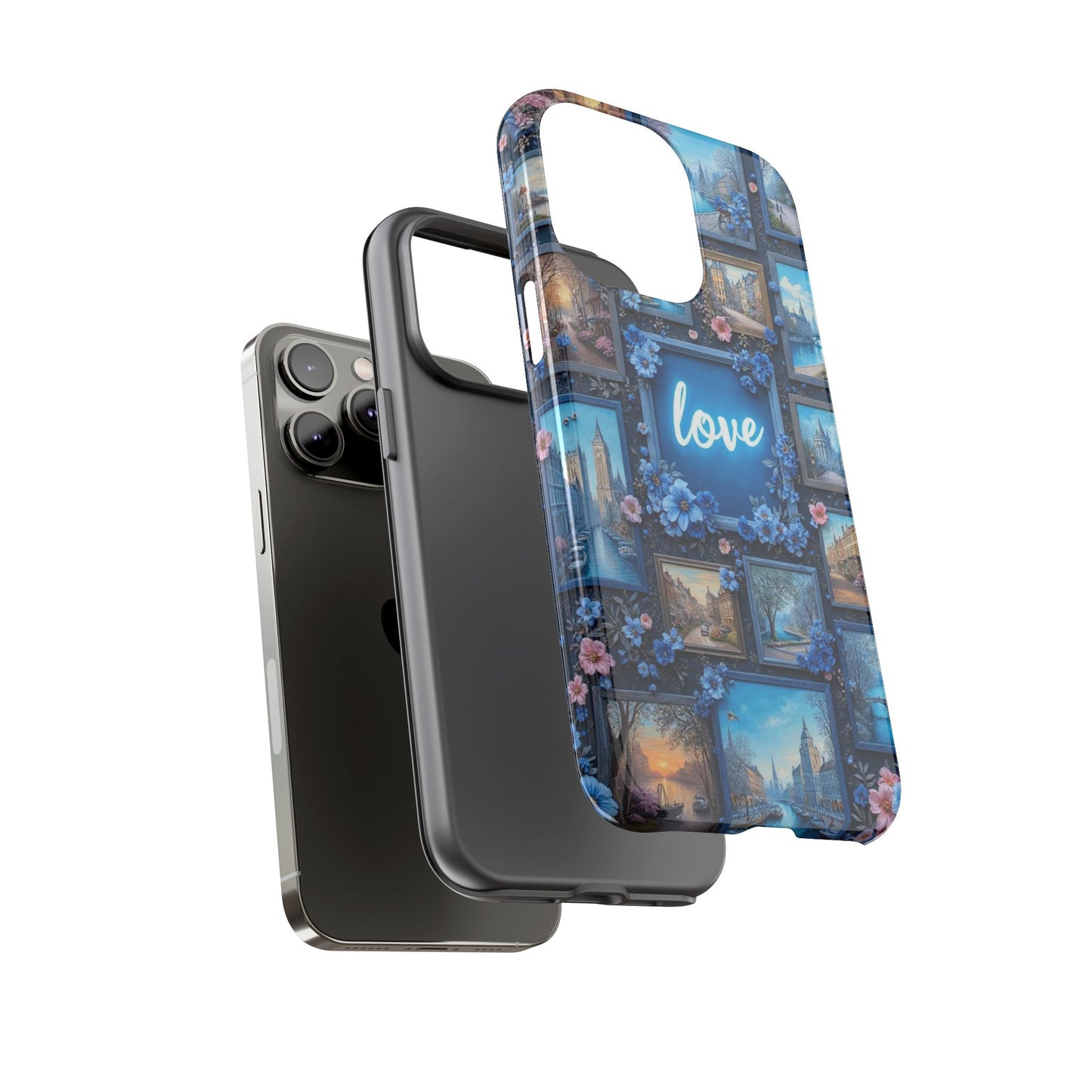 Blue Floral Love Frame Phone Case