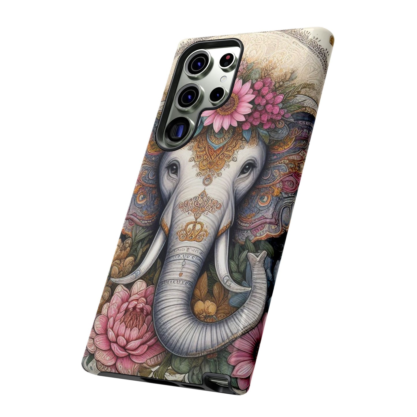 Elegant Floral Elephant Mobile Cover – Royal Mandala Art