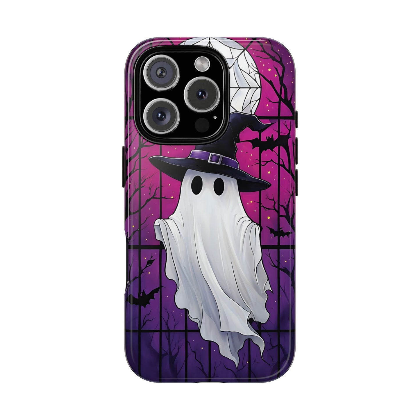 Stylized Halloween Illustration of a Ghost in Stained Glass  phone case design.