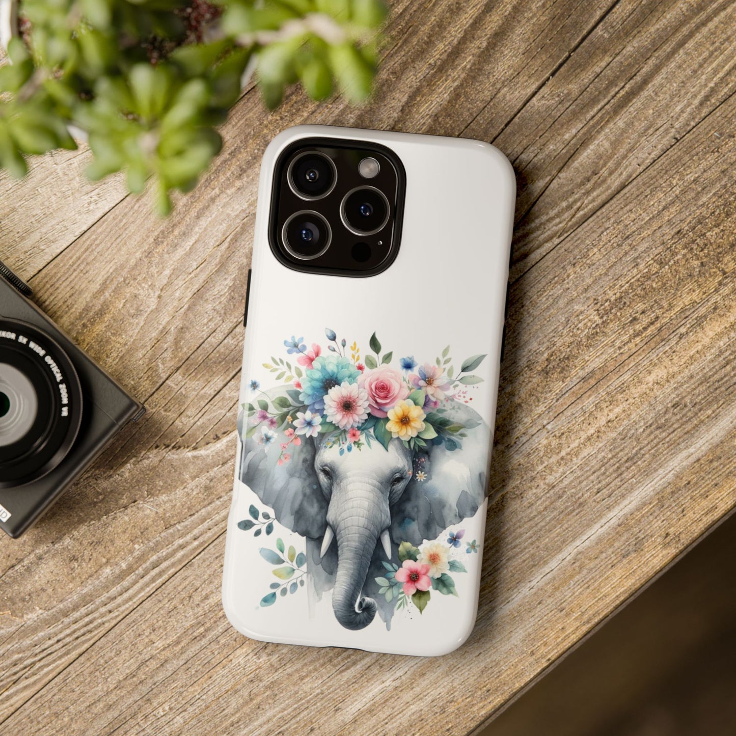 Floral Crown Elephant Mobile Cover – Elegant Watercolor Art