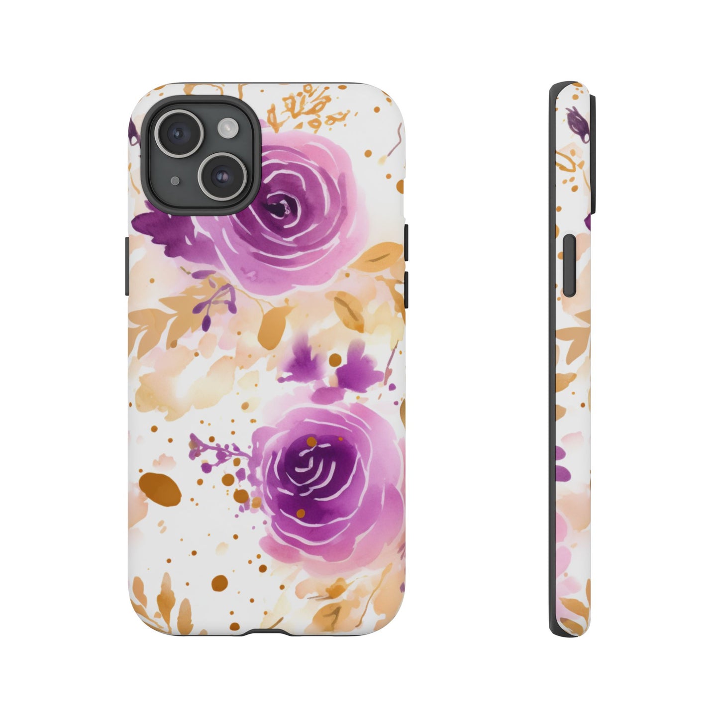 Purple Bloom Watercolor Mobile Case – Artistic Elegance in Gold & Lilac