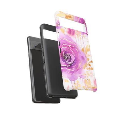 Elegant Purple-Gold Watercolor Rose Mobile Case