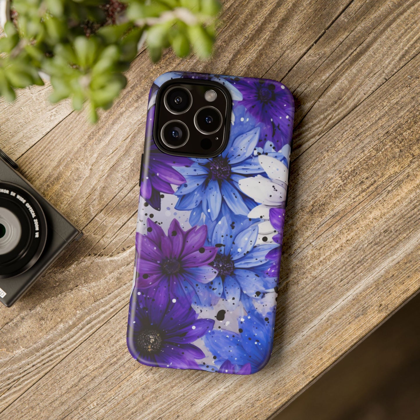 Blue & Purple Floral Splash Mobile Cover – Elegant Artistic Flowers