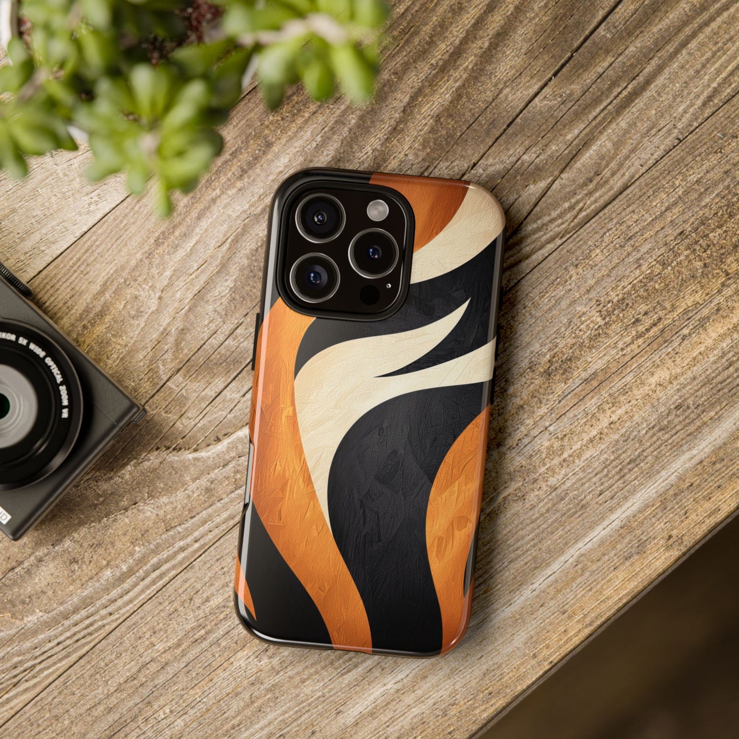 Bold Tiger Stripes Phone Case – Black, Orange & Cream for iPhone, Samsung & Google Pixel