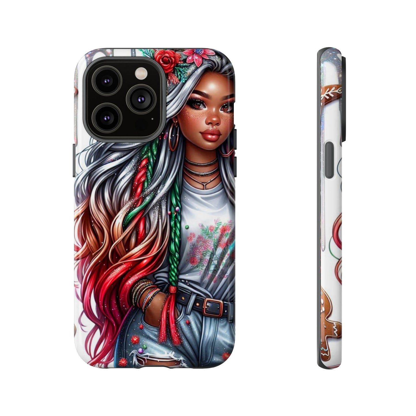 Festive Boho Queen – Holiday Glow & Candy Cane Braids Mobile Cover