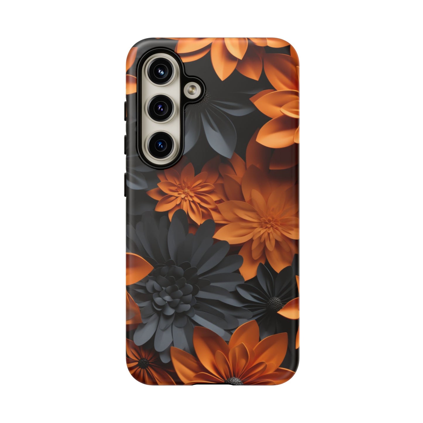 Orange & Black 3D Floral Mobile Case