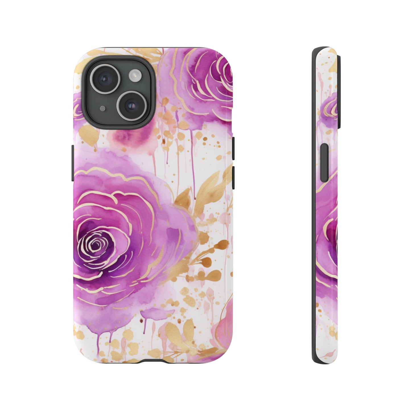 Elegant Purple-Gold Watercolor Rose Mobile Case