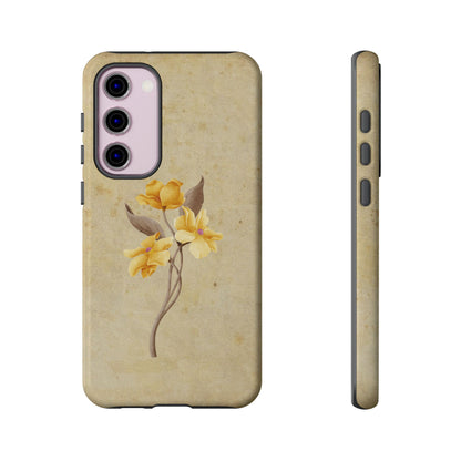 Minimal Vintage Floral Phone Case – Yellow Flower on Beige | iPhone, Samsung & Pixel