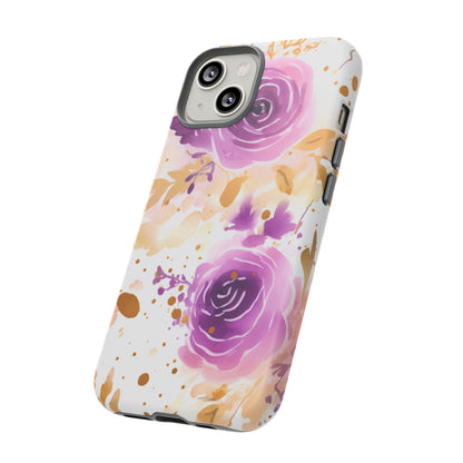 Purple Bloom Watercolor Mobile Case – Artistic Elegance in Gold & Lilac