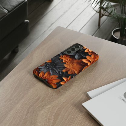 Orange & Black 3D Floral Mobile Case
