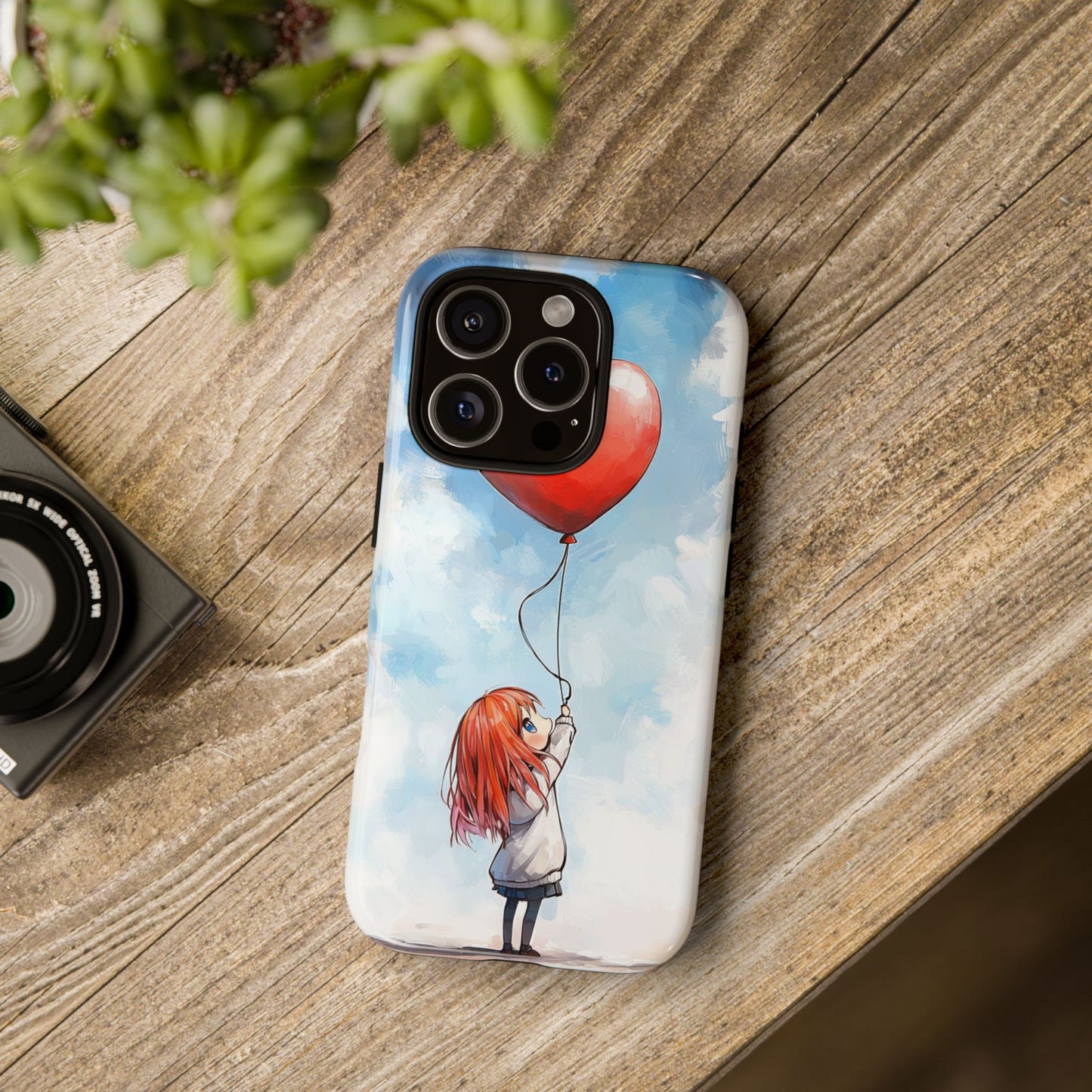 Anime Girl with Heart Balloon Phone Case – Cute & Inspirational Design for iPhone, Google Pixel & Samsung
