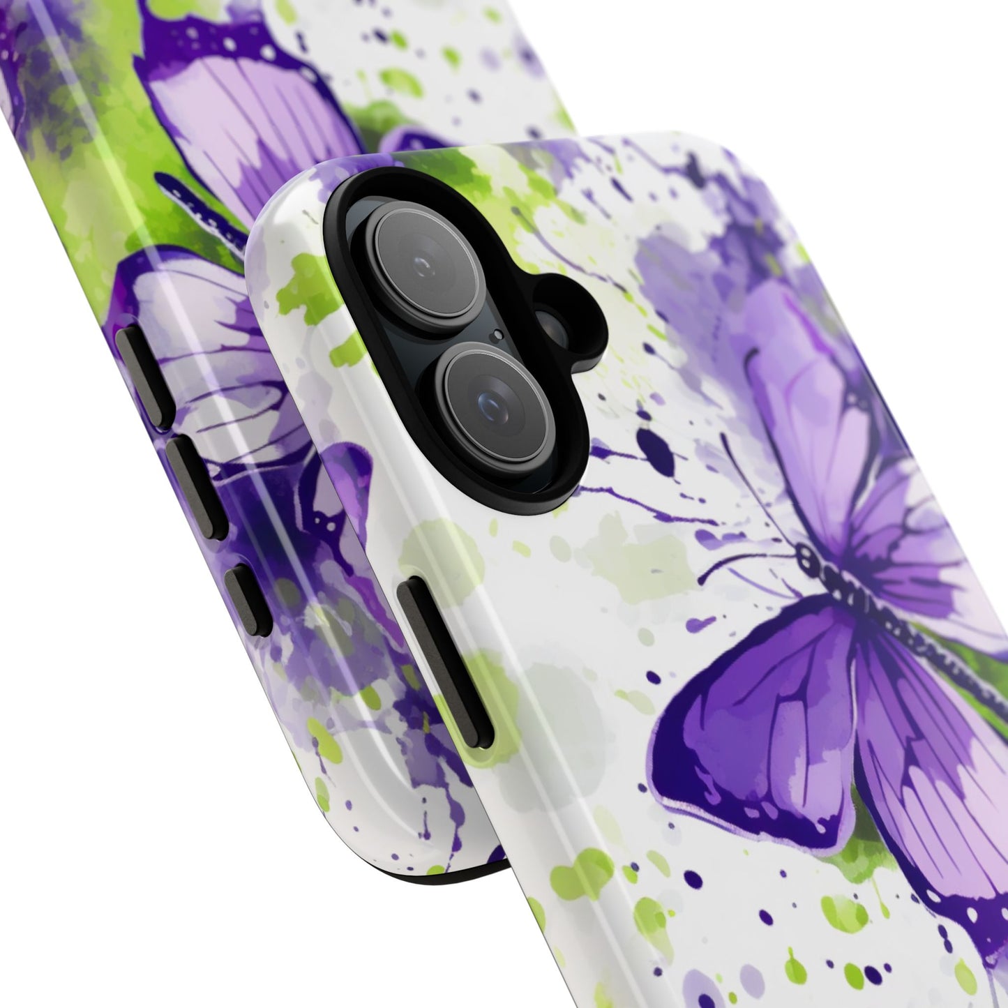 Vibrant Purple Butterfly Splash Mobile Cover – Artistic Green & Violet Aesthetic