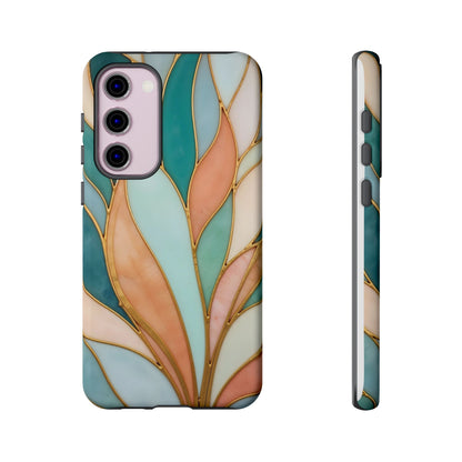 Geometric Leaves: Teal, Peach, and Gold Harmony