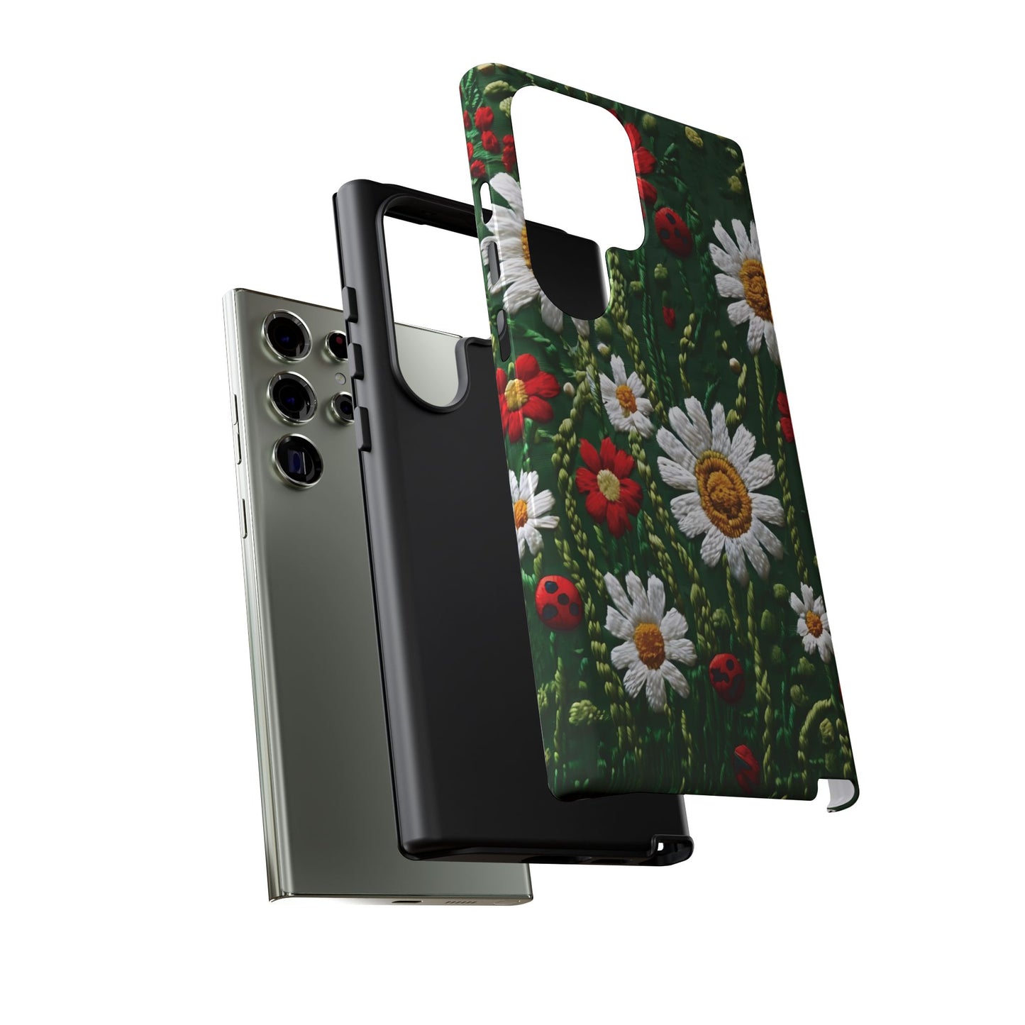 Knitted Pattern With Diamonds And Festive Motifs On Navy phone case design.