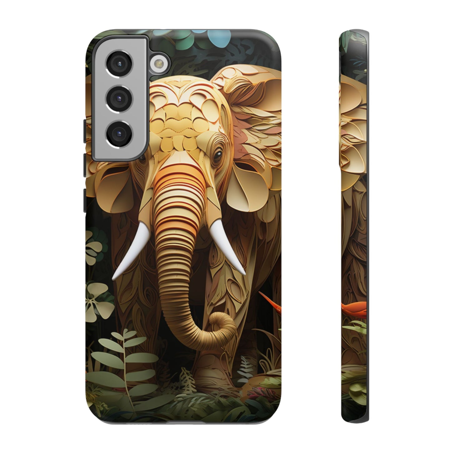 Golden Jungle Elephant Mobile Cover – Intricate Paper Art Design