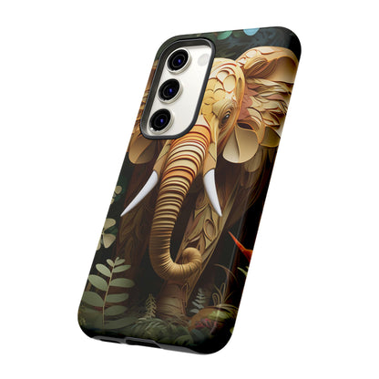 Golden Jungle Elephant Mobile Cover – Intricate Paper Art Design