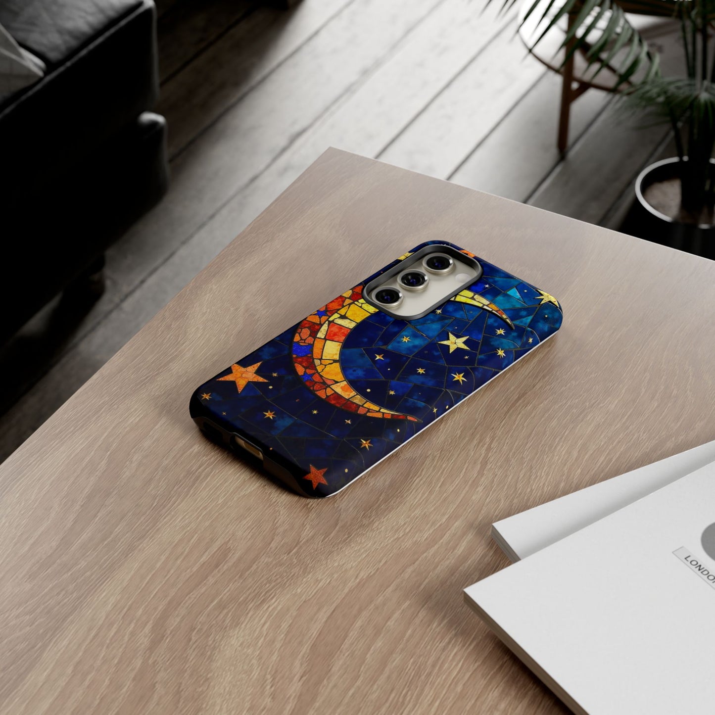 Celestial Crescent: Vibrant Moon and Stars Phone Case