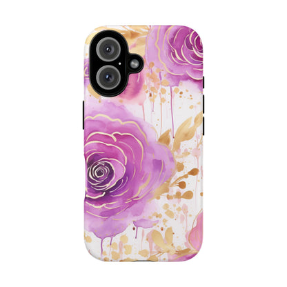 Elegant Purple-Gold Watercolor Rose Mobile Case