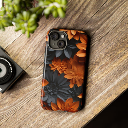 Orange & Black 3D Floral Mobile Case
